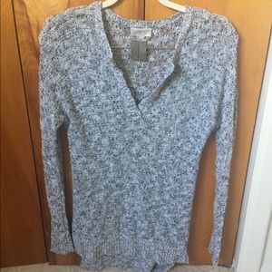 LOFT Black and White Long Sleeve Knit Sweater